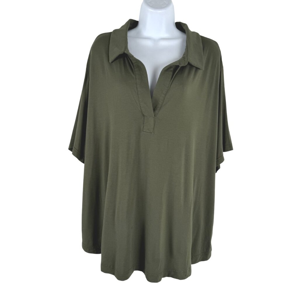 Cozy Earth Polo‎ Shirt Womens 3XL Green Short Sleeve Bamboo Blend TP-3523